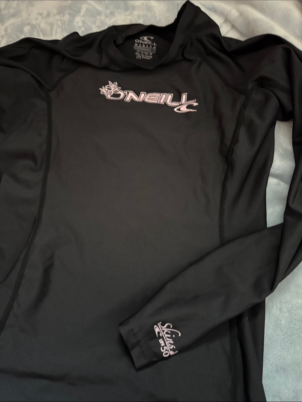 O'Neill Black Women's Long-Sleeve Swim Top with Pink Logo